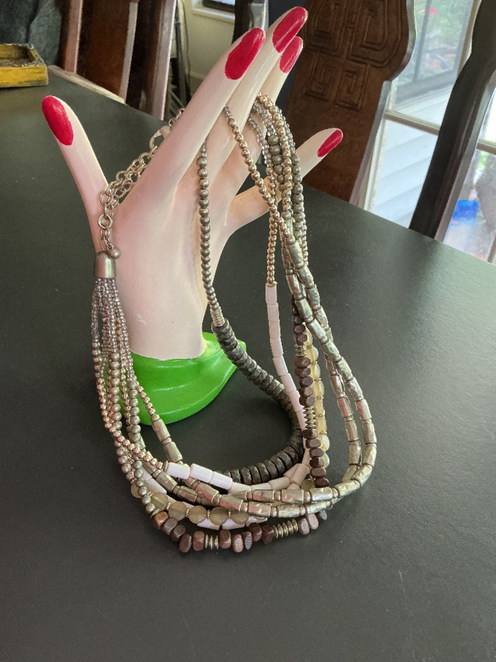 Chicos DEVLIN acrylic, glass and wood multi strand necklace